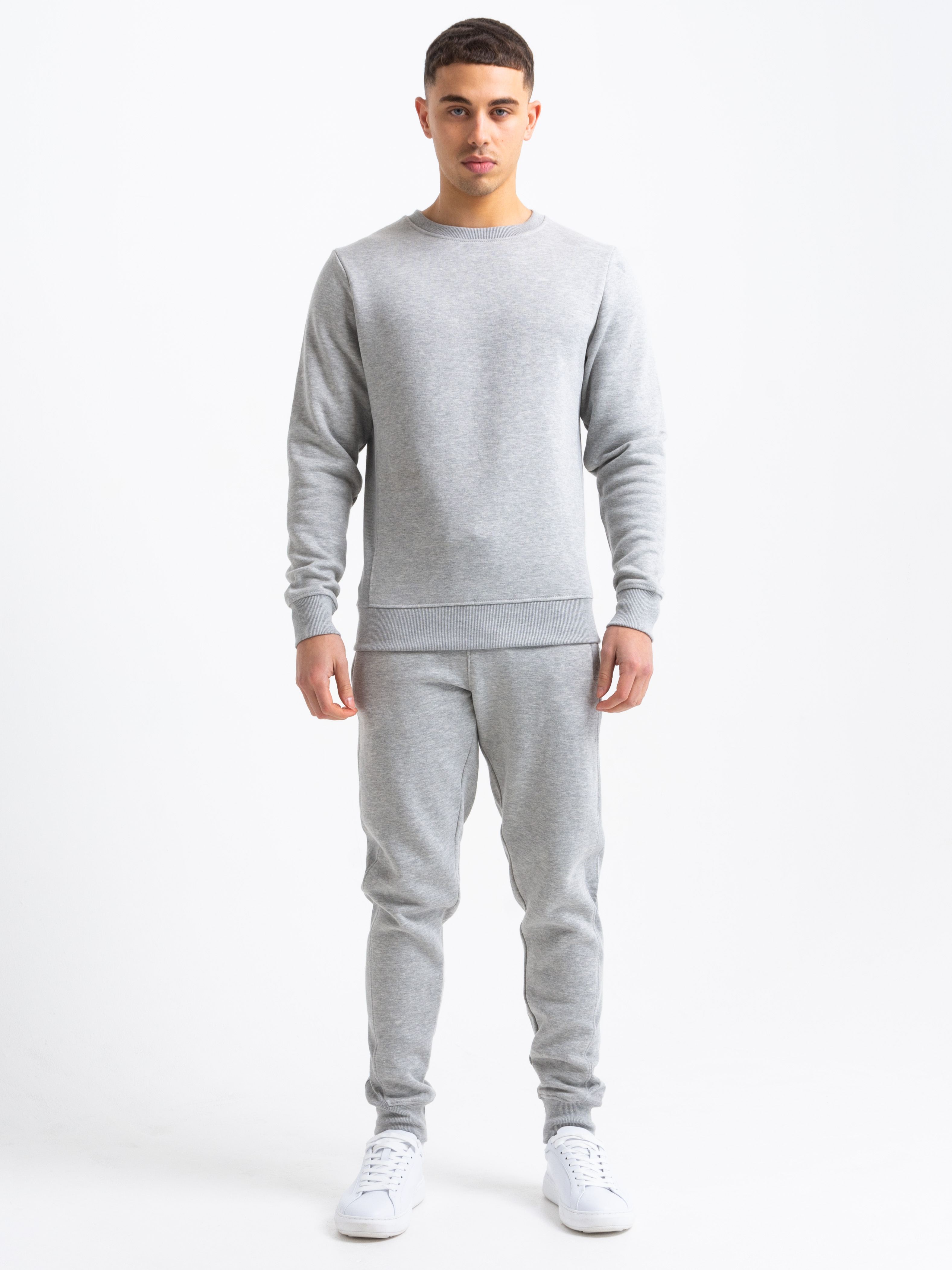 Side Rib Round-Neck Tracksuit in Grey 
