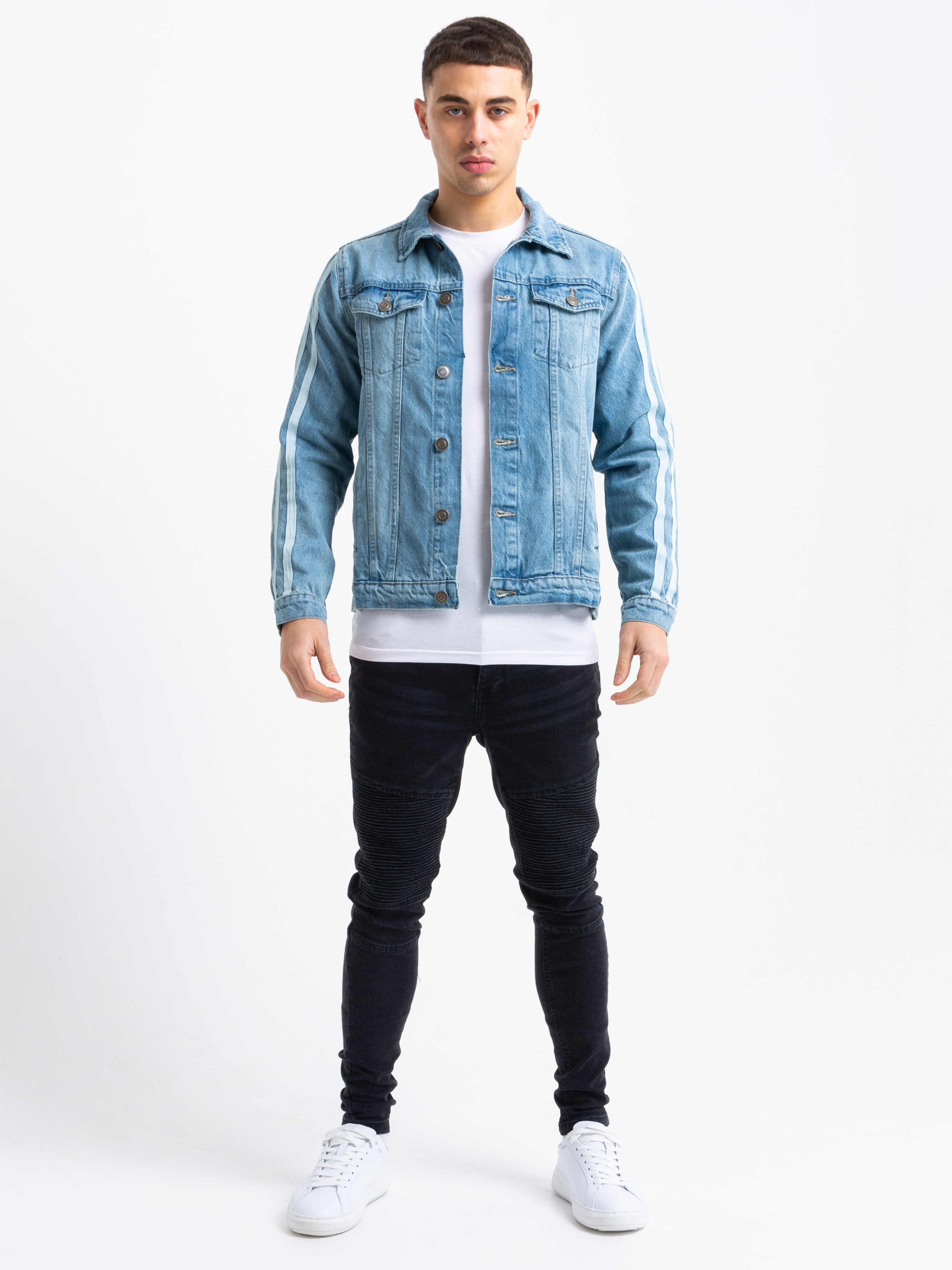 Light Blue white Stripe Denim Jacket 