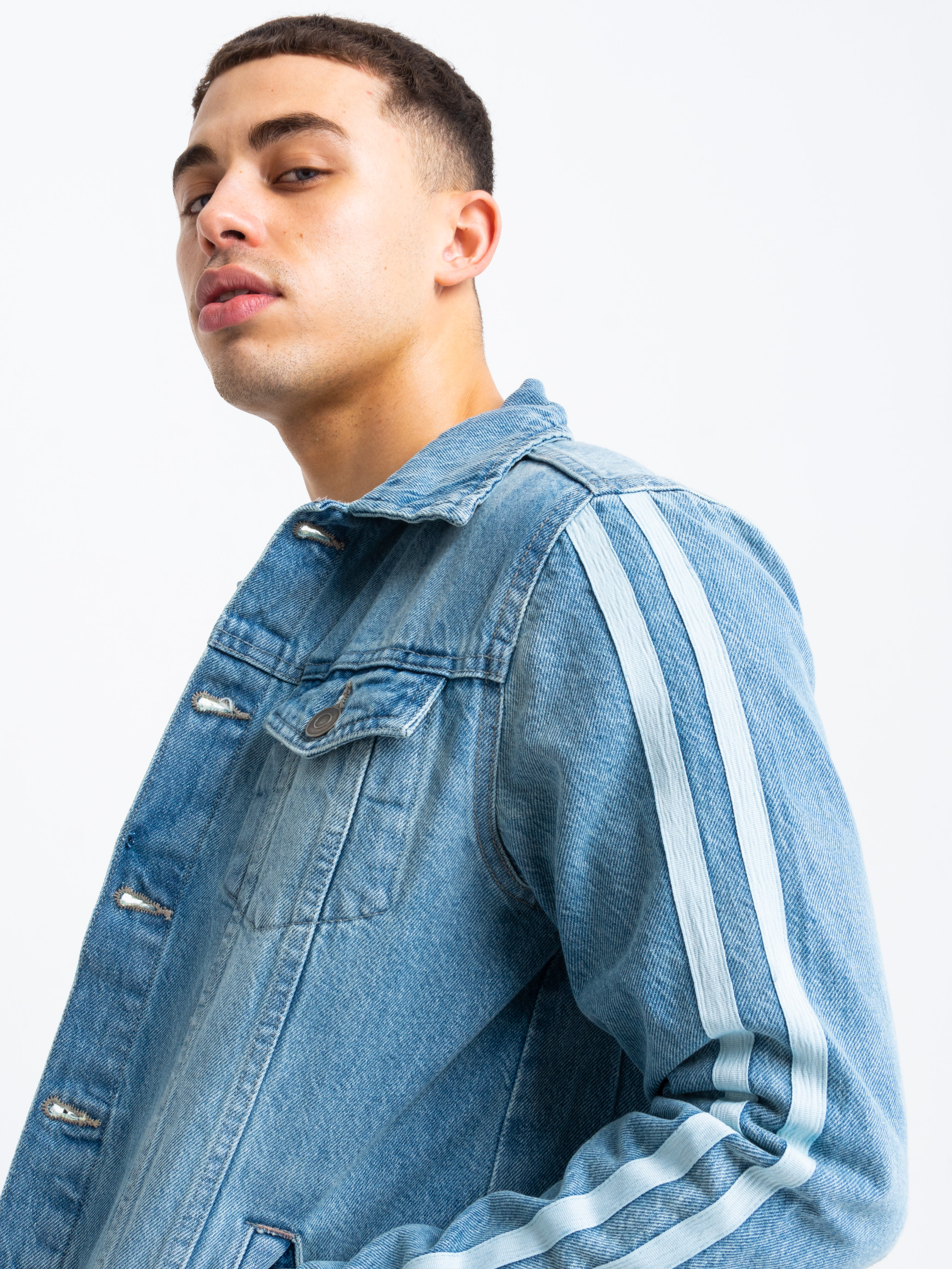 Light Blue white Stripe Denim Jacket 