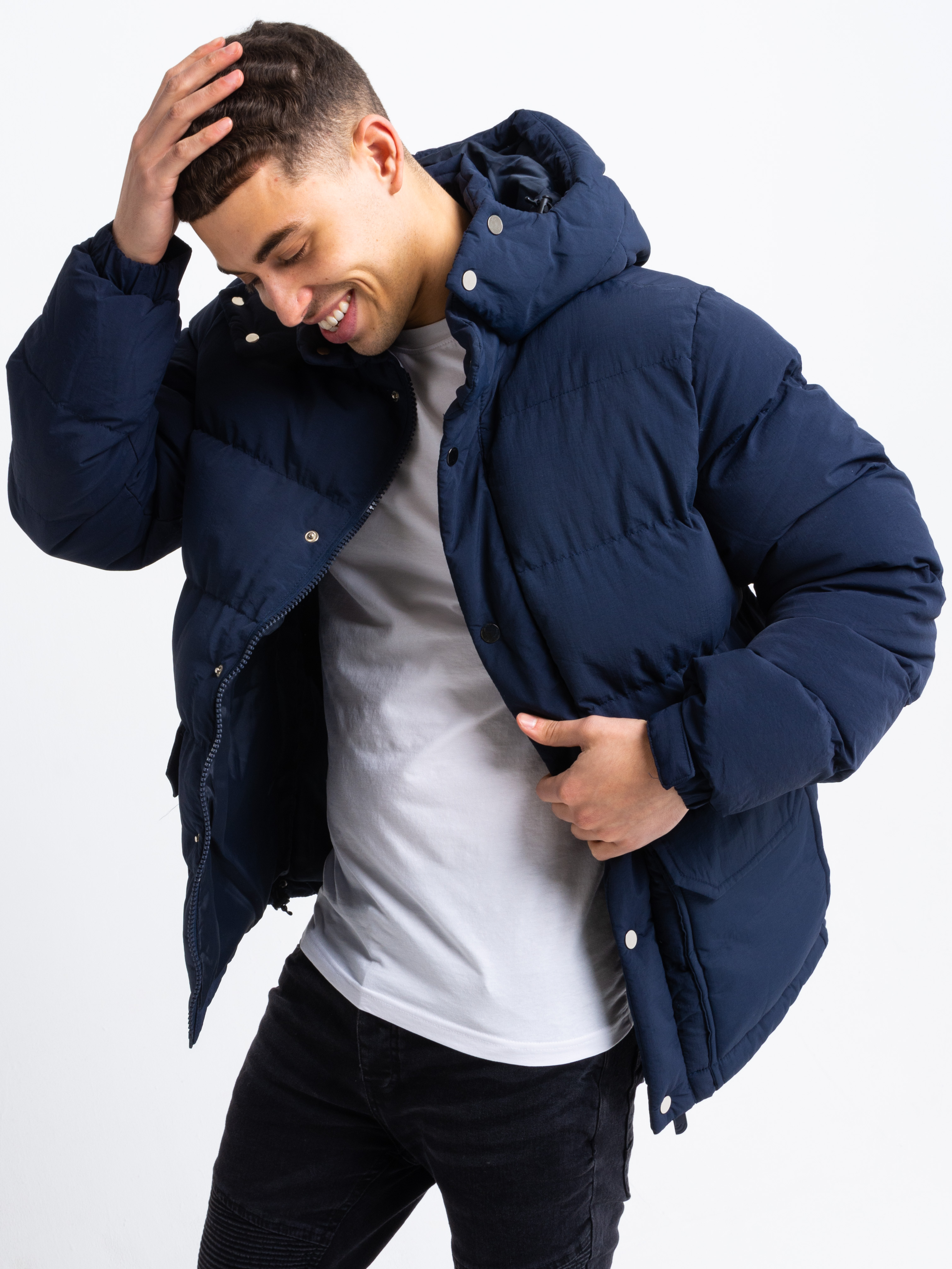 HisColumn Design Puffer Jacket In Navy 