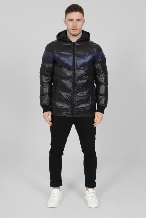 Shiny Padded Contrast Puffer in Black