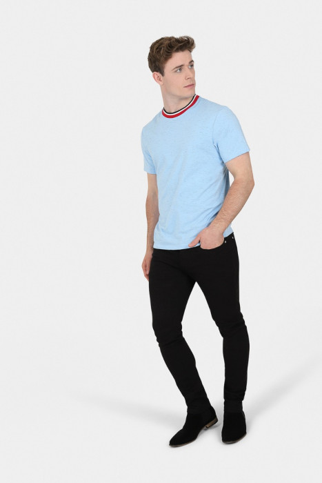 HisColumn Design Sky Blue Tipped Ringer T-Shirt 