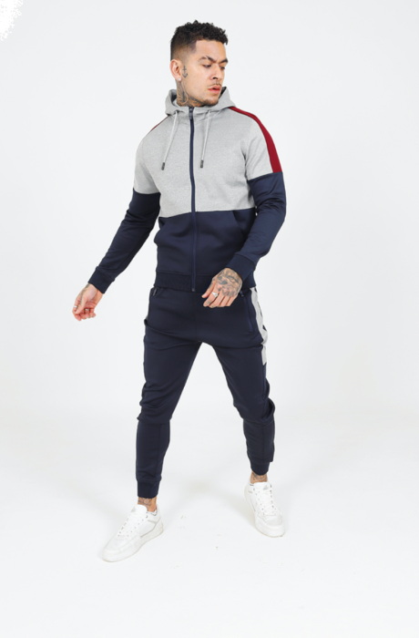 Colour Block Poly Tracksuit in Navy