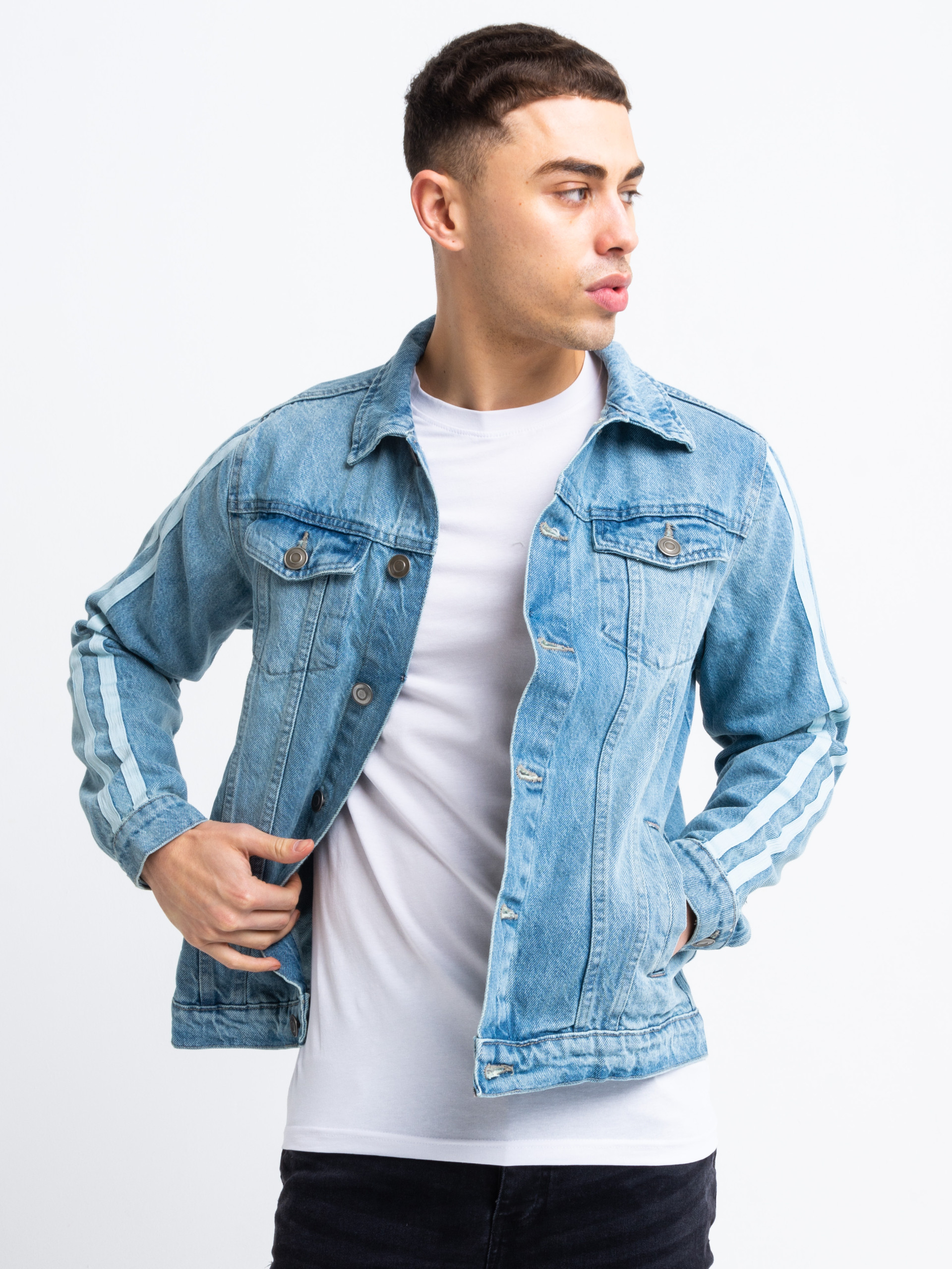 Light Blue white Stripe Denim Jacket | Men's Clothing & Fashion | HisColumn