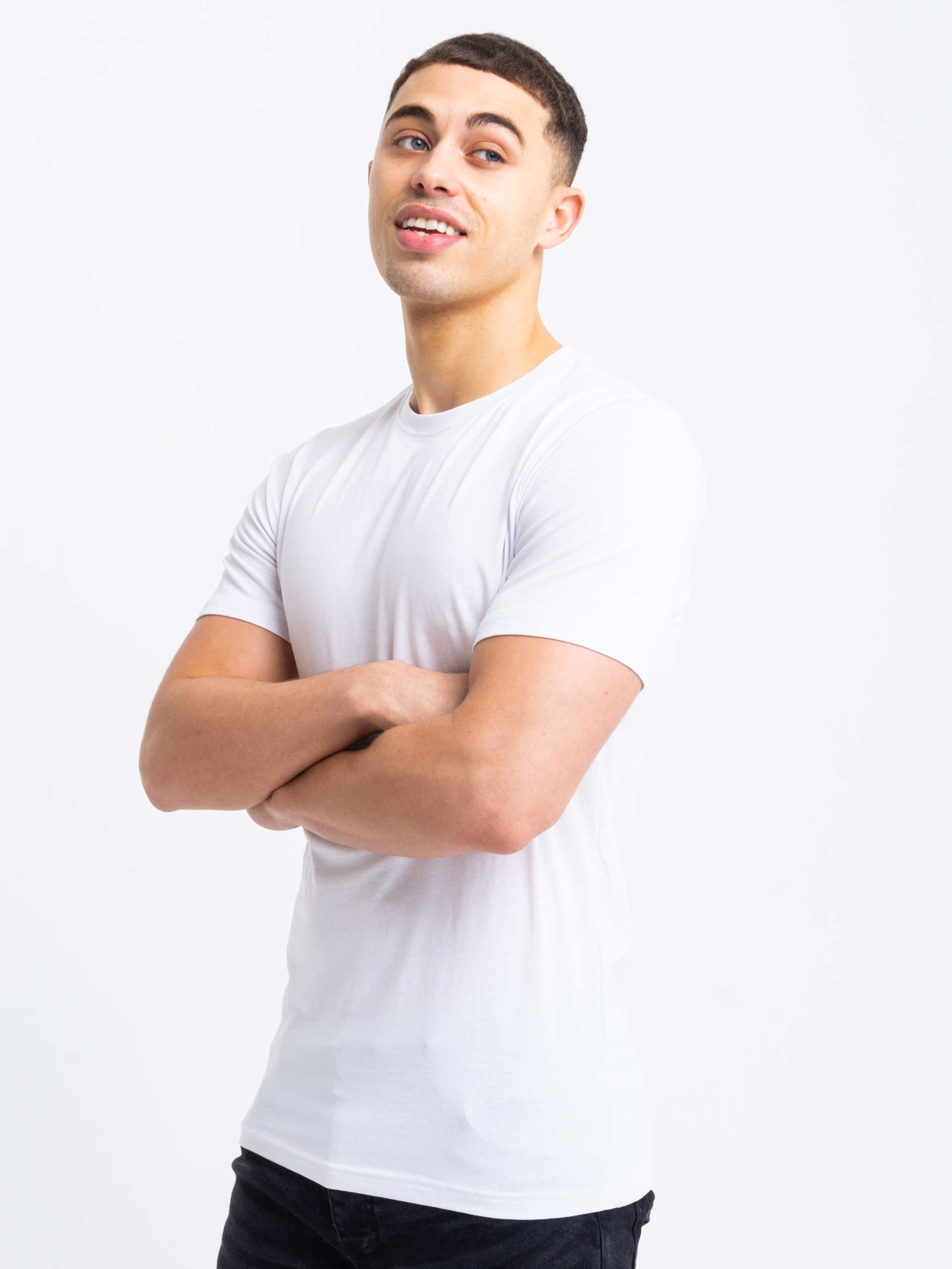 white rolled sleeve t shirt