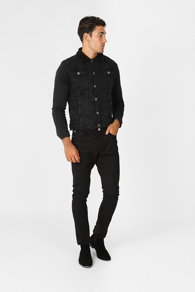 Borg Lined Denim Jacket In black Men s Clothing Fashion