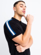 Black Muscle Fit Knitted Polo With Shoulder Stripes