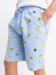 Lemon Print Cotton Shorts In Blue 