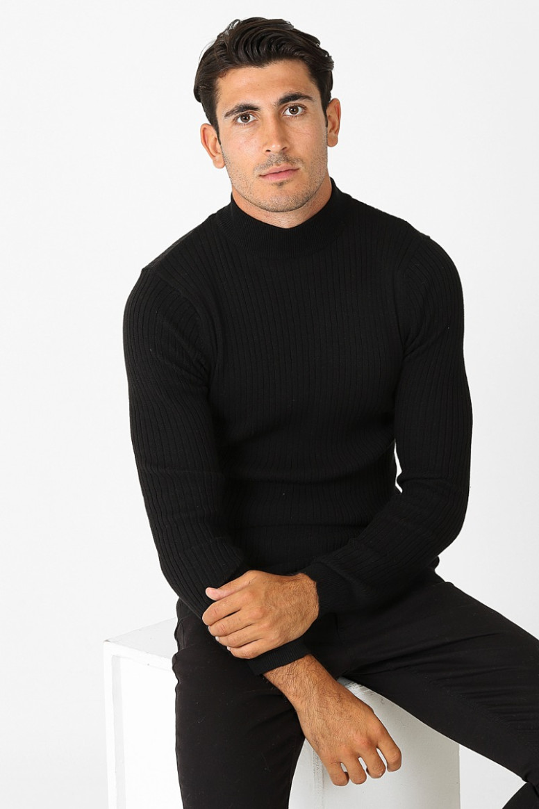 HisColumn Design muscle fit turtle neck jumper in black | Men's ...