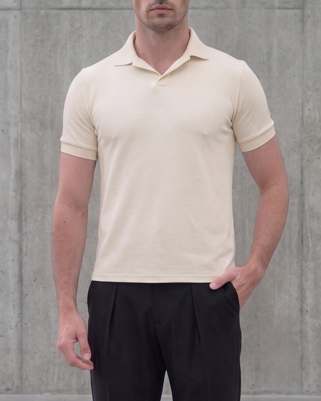 Structure Knit Polo Shirt in Cream