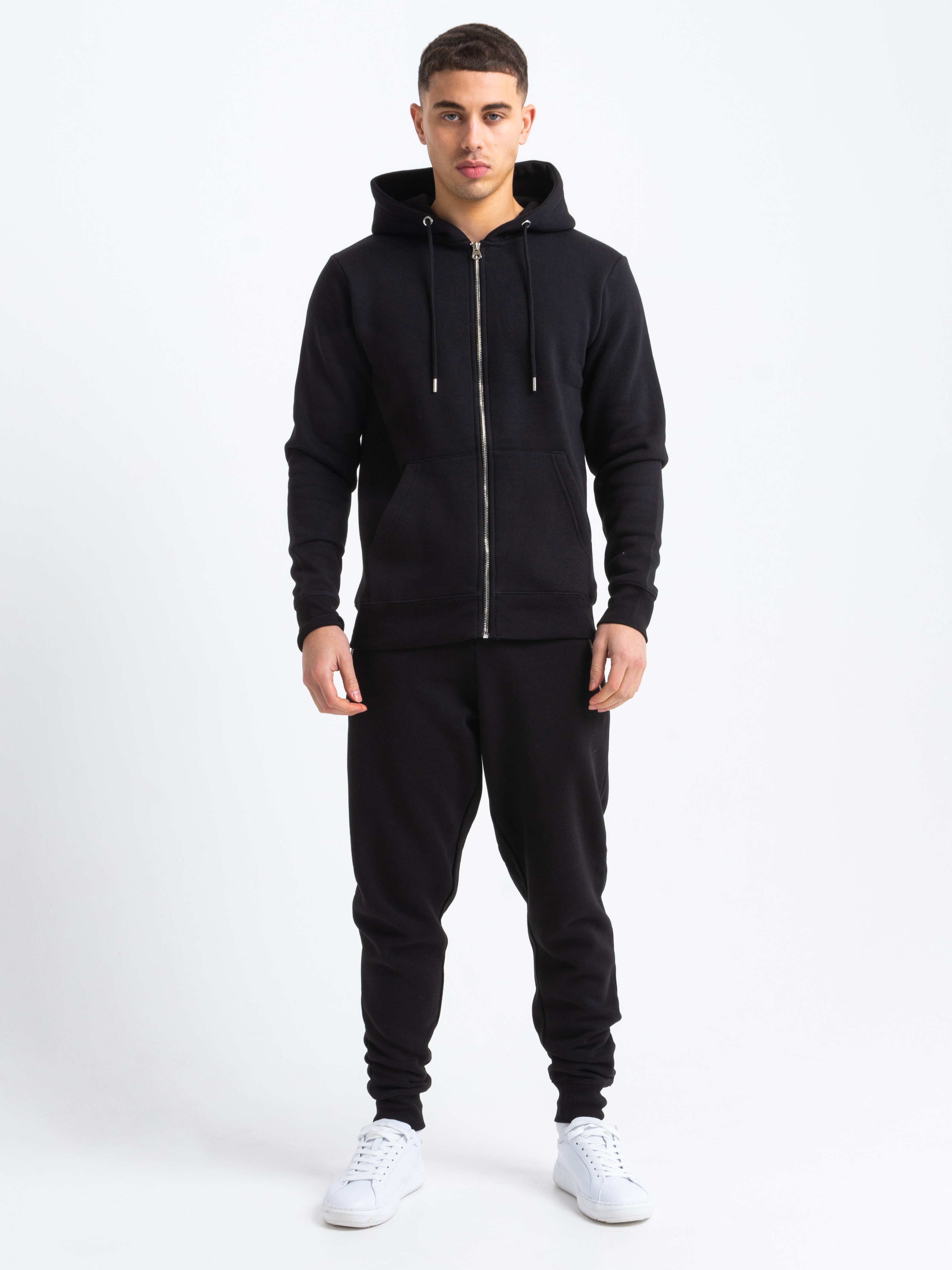 Silver Zip Tracksuit in Black