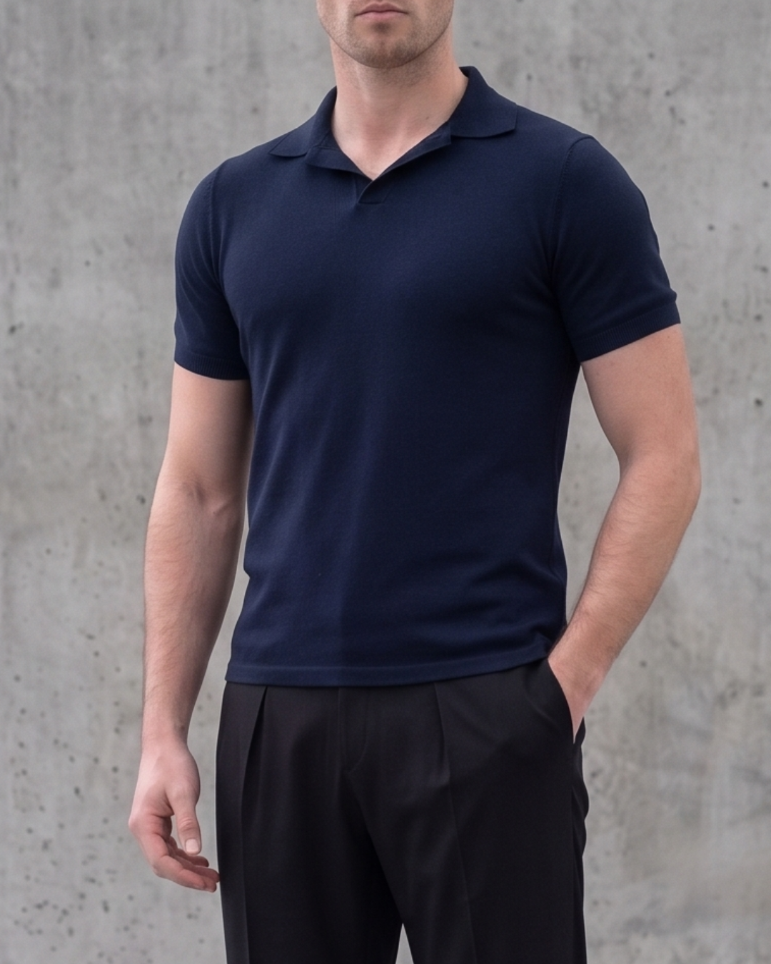 Structure Knit Polo Shirt in Navy