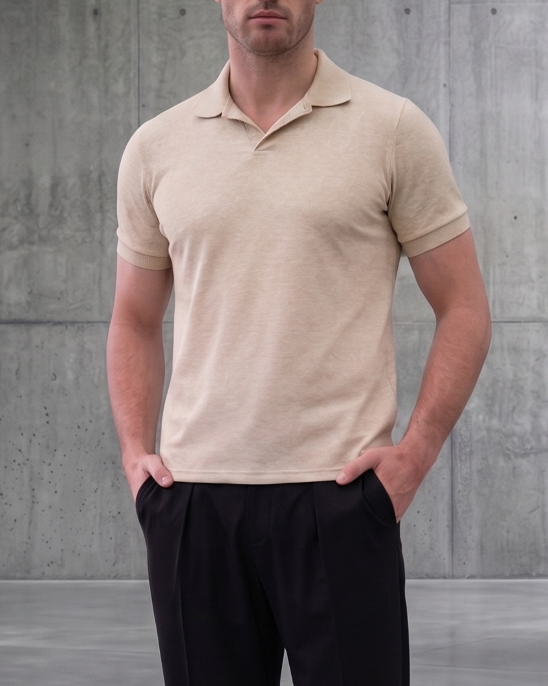 Structure Knit Polo Shirt in Taupe