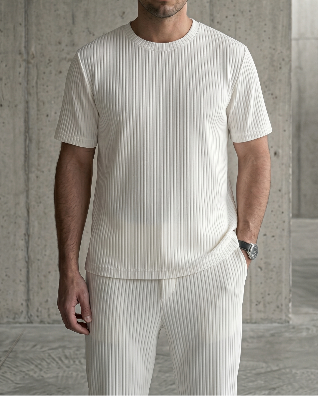 Pleated T-Shirt in Off-White