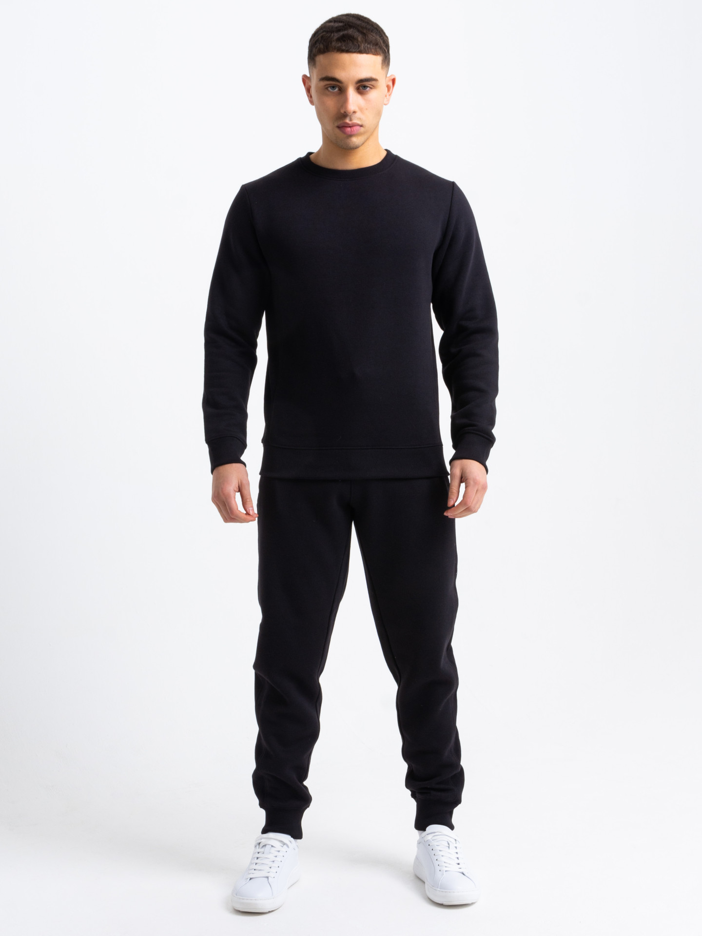 Side Rib Round-Neck Tracksuit in Black | Men's Clothing & Fashion ...