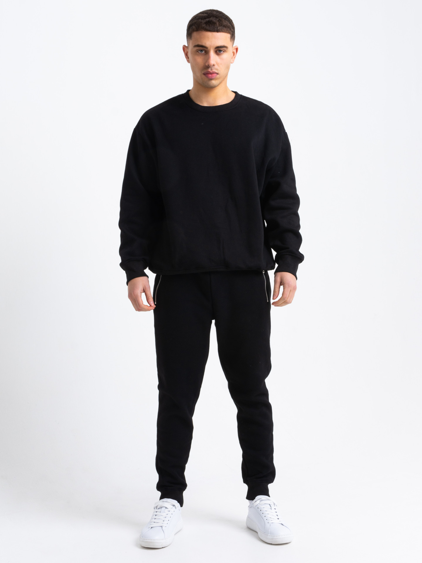 Premium Relaxed Fit Round Neck Tracksuit in Black | Men's Clothing ...