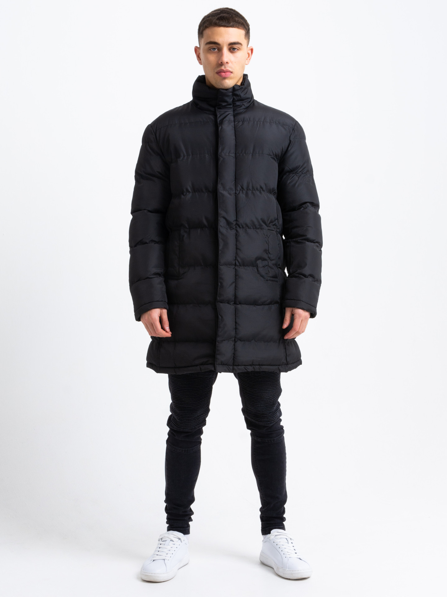 Black padded puffer style jacket longline | Men's Clothing & Fashion ...